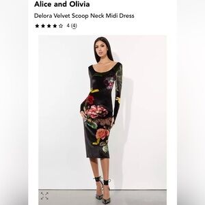 Alice + Olivia Black Velvet Dress with Floral Design